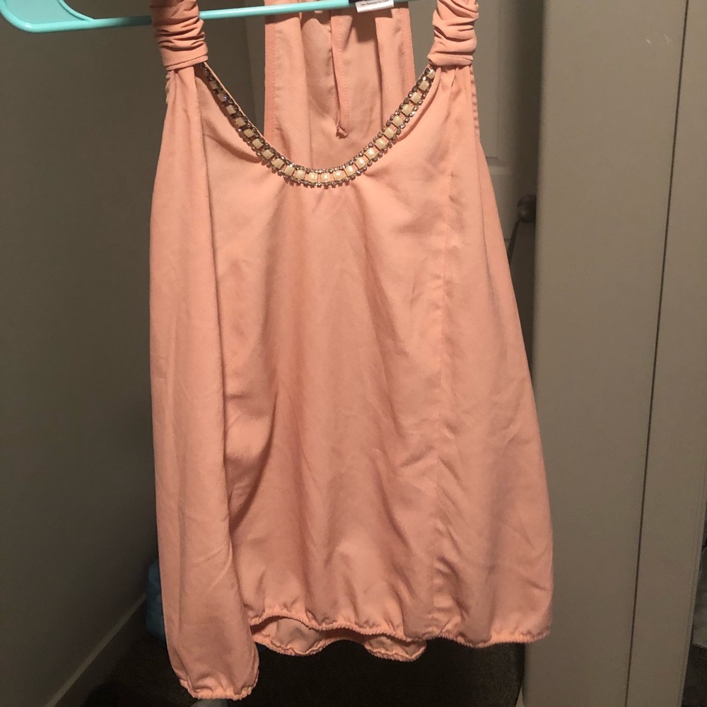 Peach w/ diamonds on collar blouse